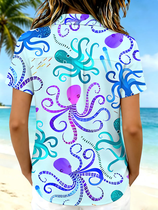 Hawaiian Octopus Women's Short Sleeve Shirts