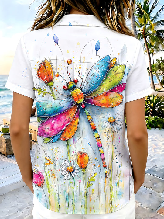 Dragonfly Floral Women's Short Sleeve Shirts
