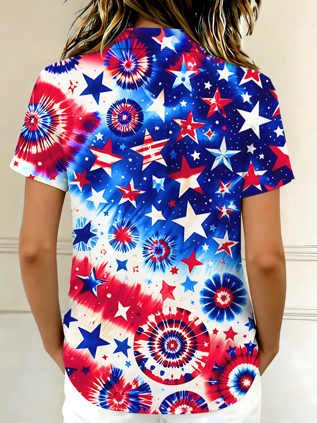 Independence American Flag Tie Dye Women's Short Sleeve Shirts