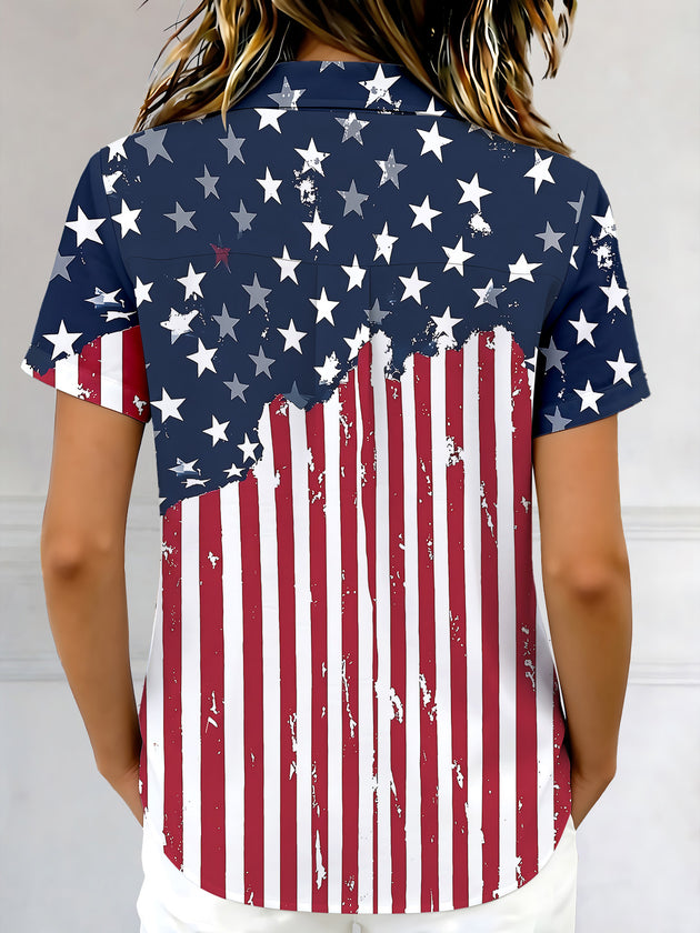Independence American Flag Women's Short Sleeve Shirts