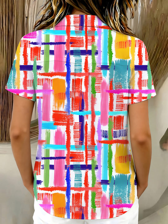 women's geometry short sleeve shirt back view