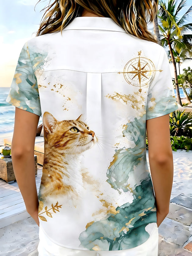 Cat Abstract Women's Short Sleeve Shirts