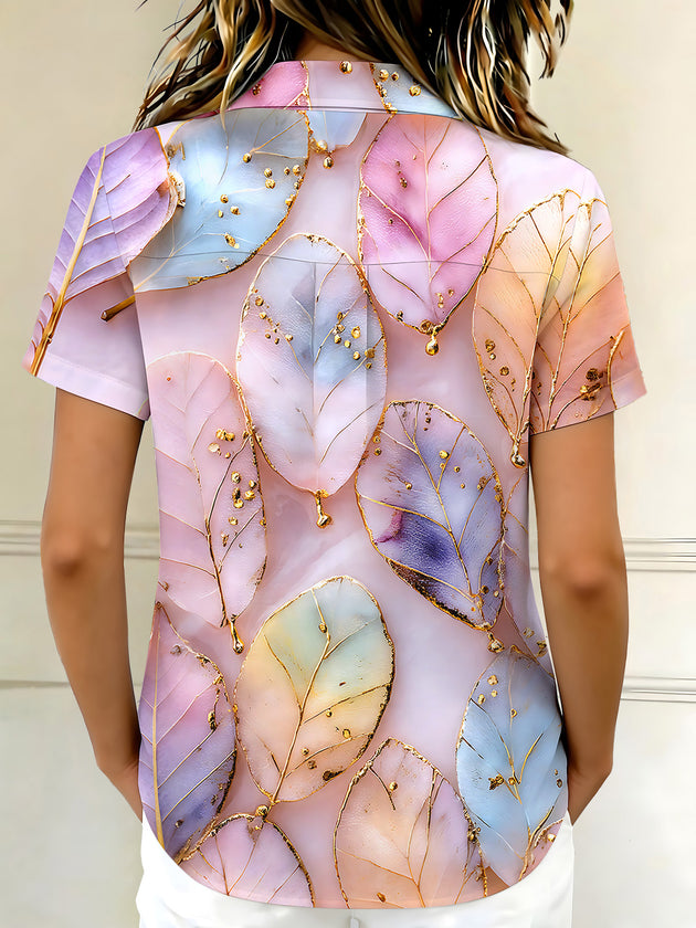 Colorful Leaf Women's Short Sleeve Shirts