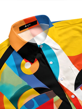 Colorful Geometry Face Men's Pocket Short Sleeve Shirts