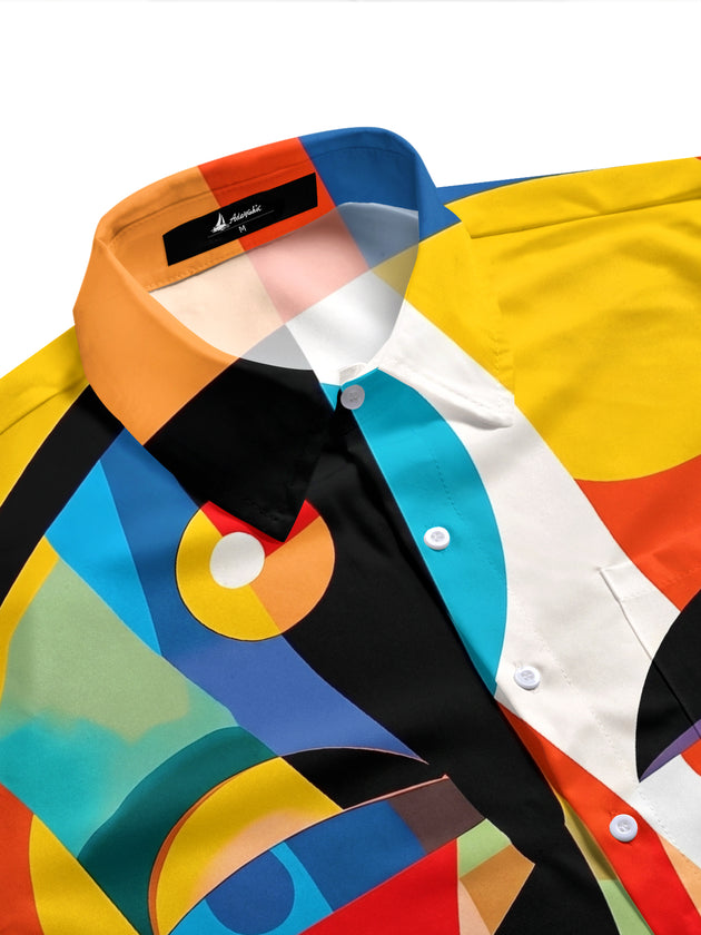 Colorful Geometry Face Men's Pocket Short Sleeve Shirts