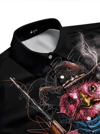 Adaychic Men's Graphic Western Cowboy Owl Print Short Sleeve Shirt with Chest Pocket