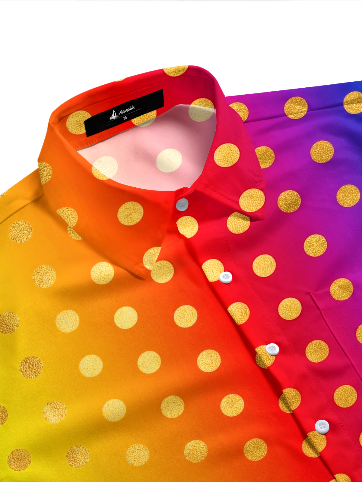 Adaychic Men's Geometric Gradient Gold Polka Dot Print Short Sleeve Button Down Shirt with Chest Pocket