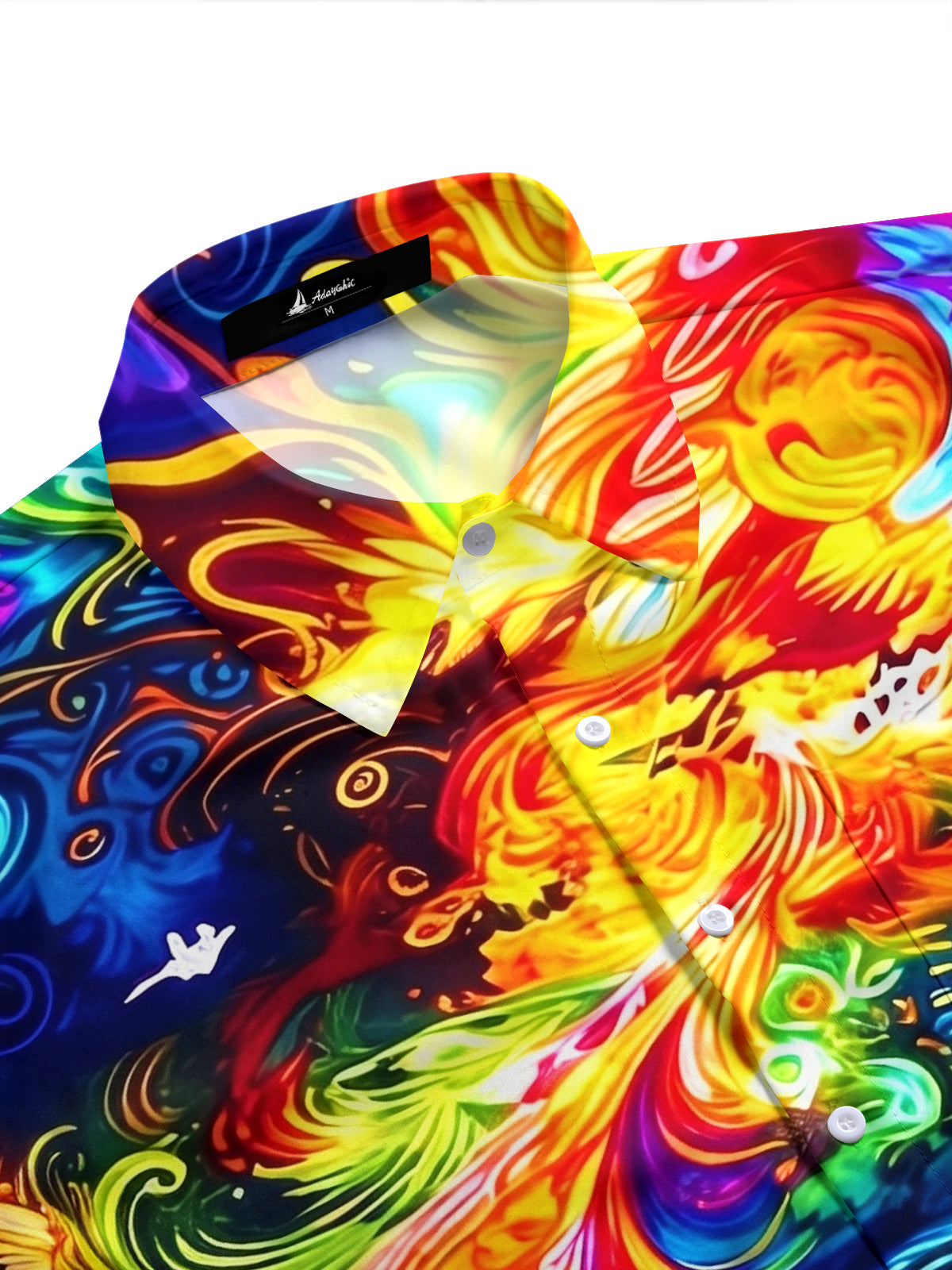 Adaychic Men's Graphic Floral Colorful Phoenix Bird Swirl Print Short Sleeve Button Down Shirt with Chest Pocket