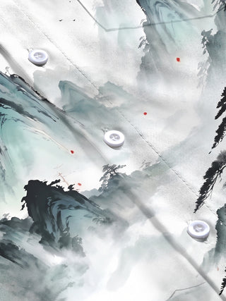Adaychic Men's Long Sleeve Shirt - Chinese Landscape Mountains And Pine Trees Print with Chest Pocket