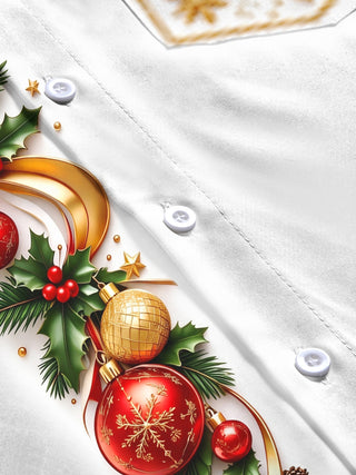Adaychic Men's Printed Christmas Ornaments And Bells Print Long Sleeve Shirt with Chest Pocket