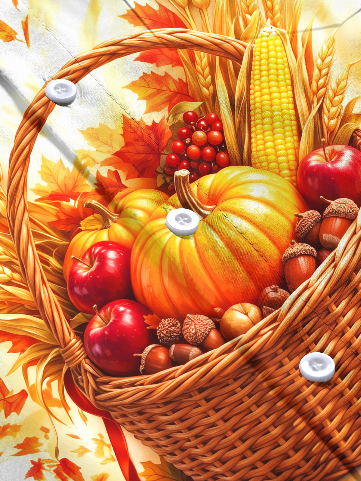 Adaychic Men's Long Sleeve Shirt - Harvest Autumn Harvest Basket With Pumpkins Apples And Wheat Print with Chest Pocket