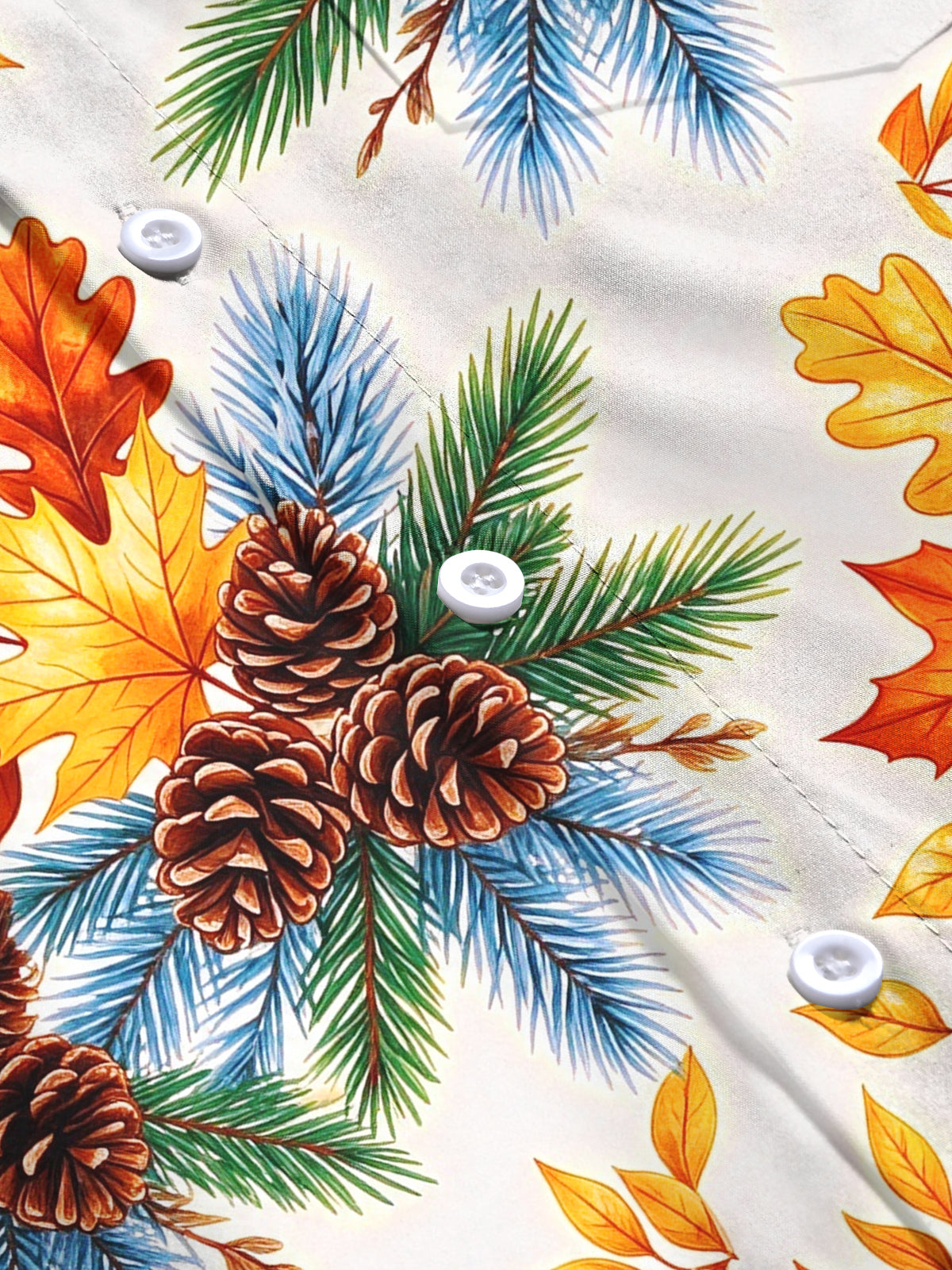 Adaychic Men's Long Sleeve Shirt - Autumn Maple Leaves And Winter Pine Cones With Pine Needles Print with Chest Pocket