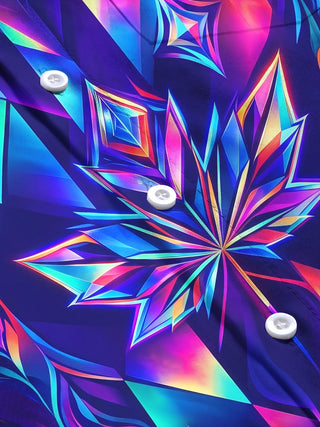 Adaychic Men's Neon Iridescent Geometric Maple Leaf Print Long Sleeve Shirt with Chest Pocket