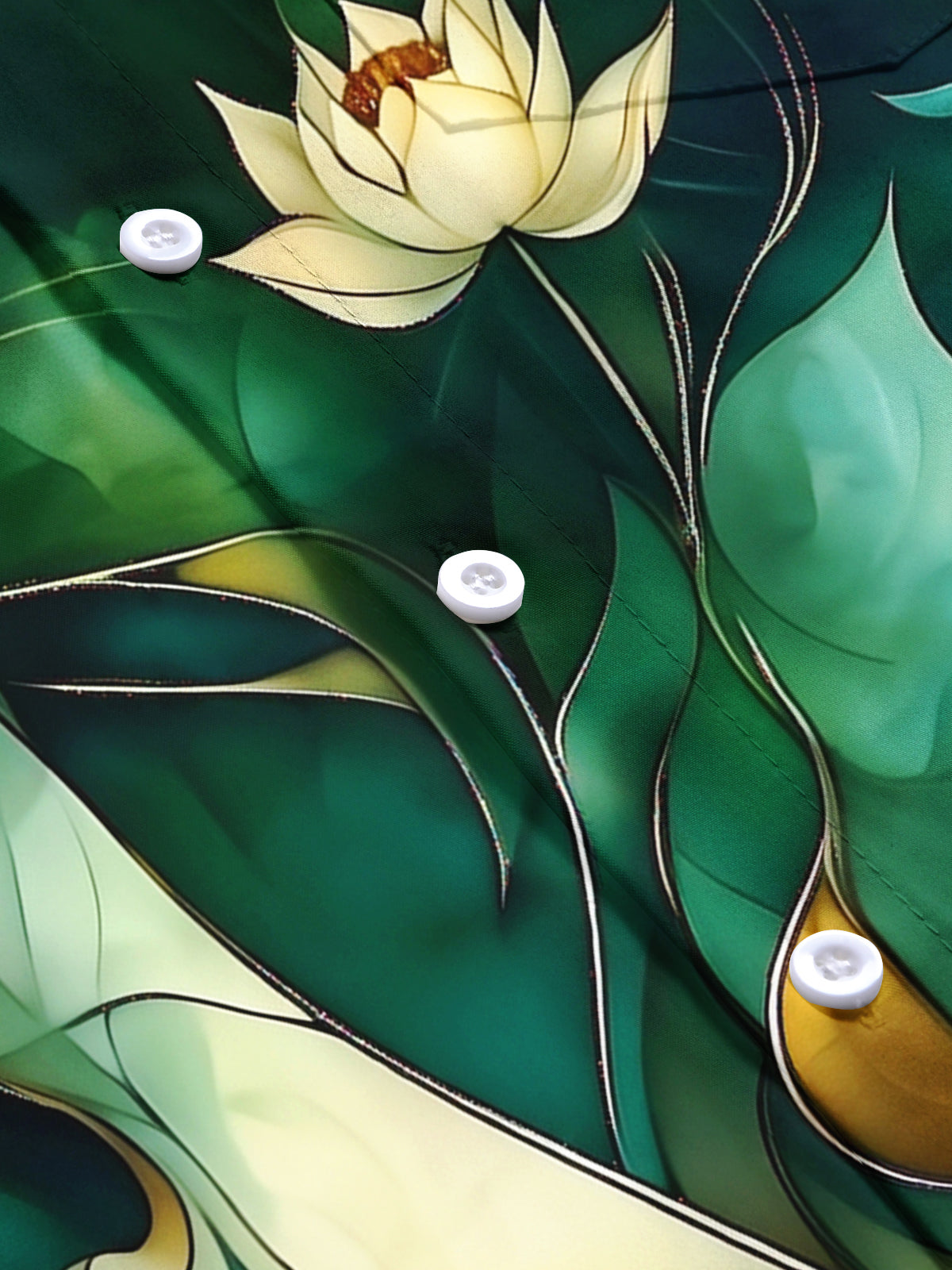 Adaychic Men's Hawaiian White Lotus Flowers Print Short Sleeve Shirt with Chest Pocket