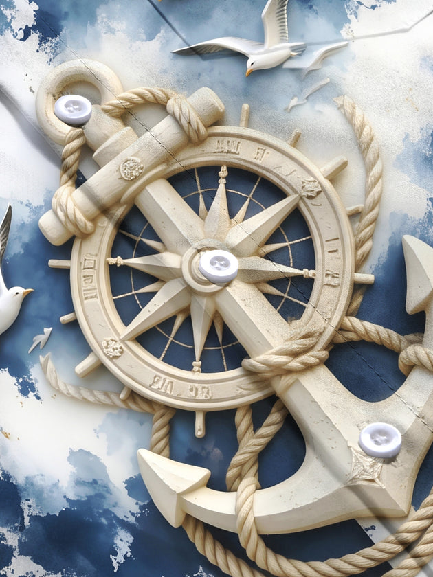 Adaychic Men's Graphic Nautical Anchor And Ship Wheel Print Long Sleeve Shirt with Chest Pocket