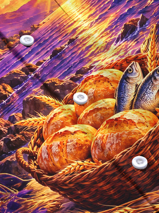 Adaychic Men's Basket Of Bread And Fish With Wheat Print Long Sleeve Shirt with Chest Pocket