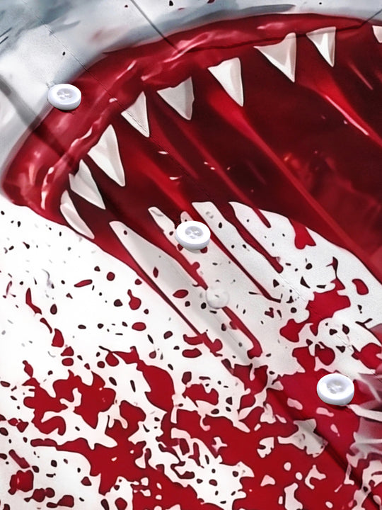 Adaychic Men's Graphic Halloween Print Short Sleeve Shirt with Chest Pocket