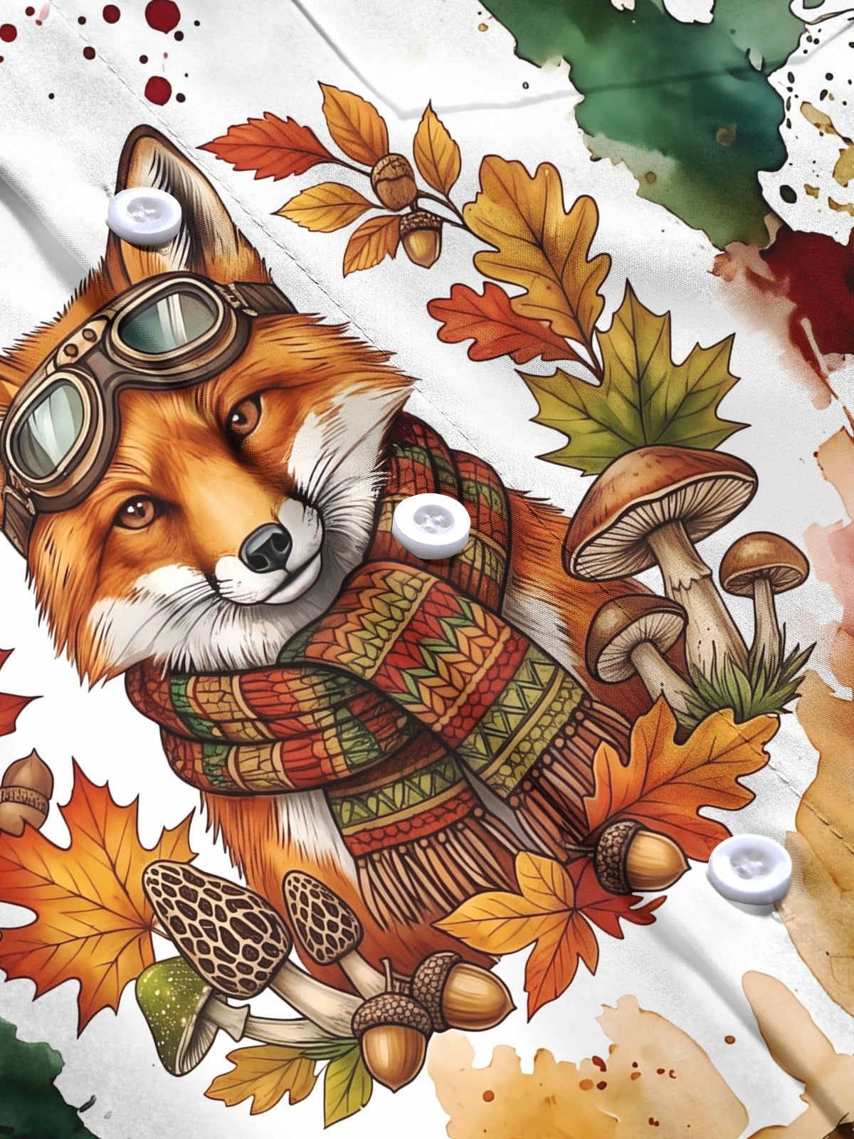 Adaychic Men's Graphic Fox With Goggles And Scarf Print Long Sleeve Shirt with Chest Pocket