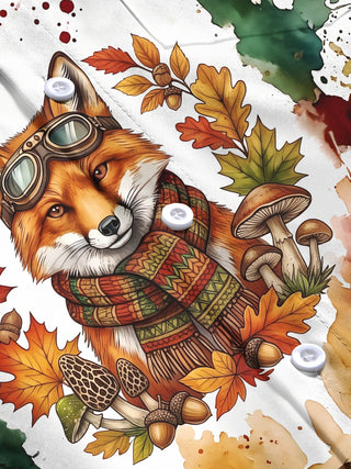 Adaychic Men's Graphic Fox With Goggles And Scarf Print Long Sleeve Shirt with Chest Pocket