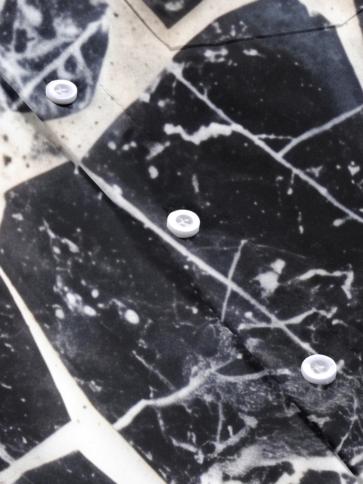 Adaychic Men's Patterned Black And White Marble Crack Print Short Sleeve Shirt with Chest Pocket