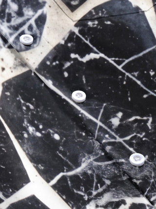 Adaychic Men's Patterned Black And White Marble Crack Print Short Sleeve Shirt with Chest Pocket