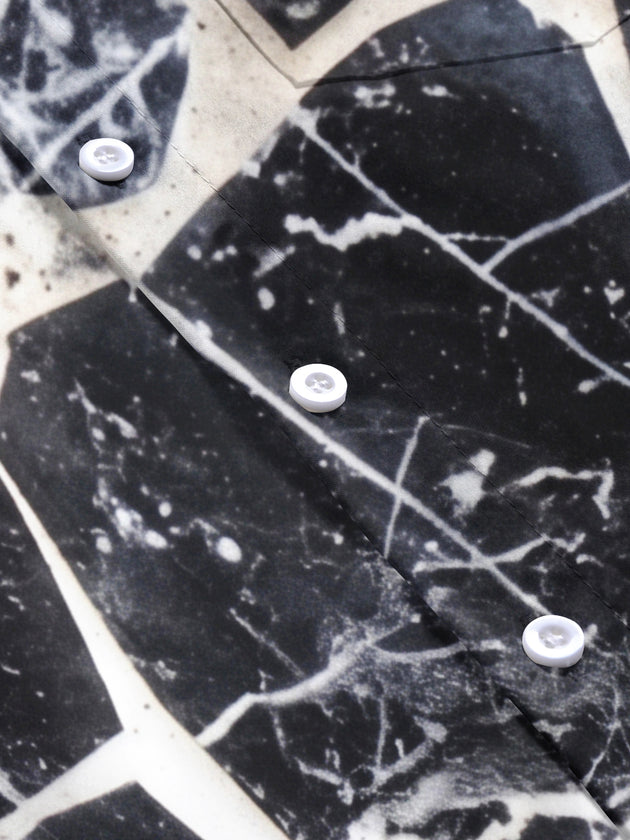 Adaychic Men's Patterned Black And White Marble Crack Print Short Sleeve Shirt with Chest Pocket