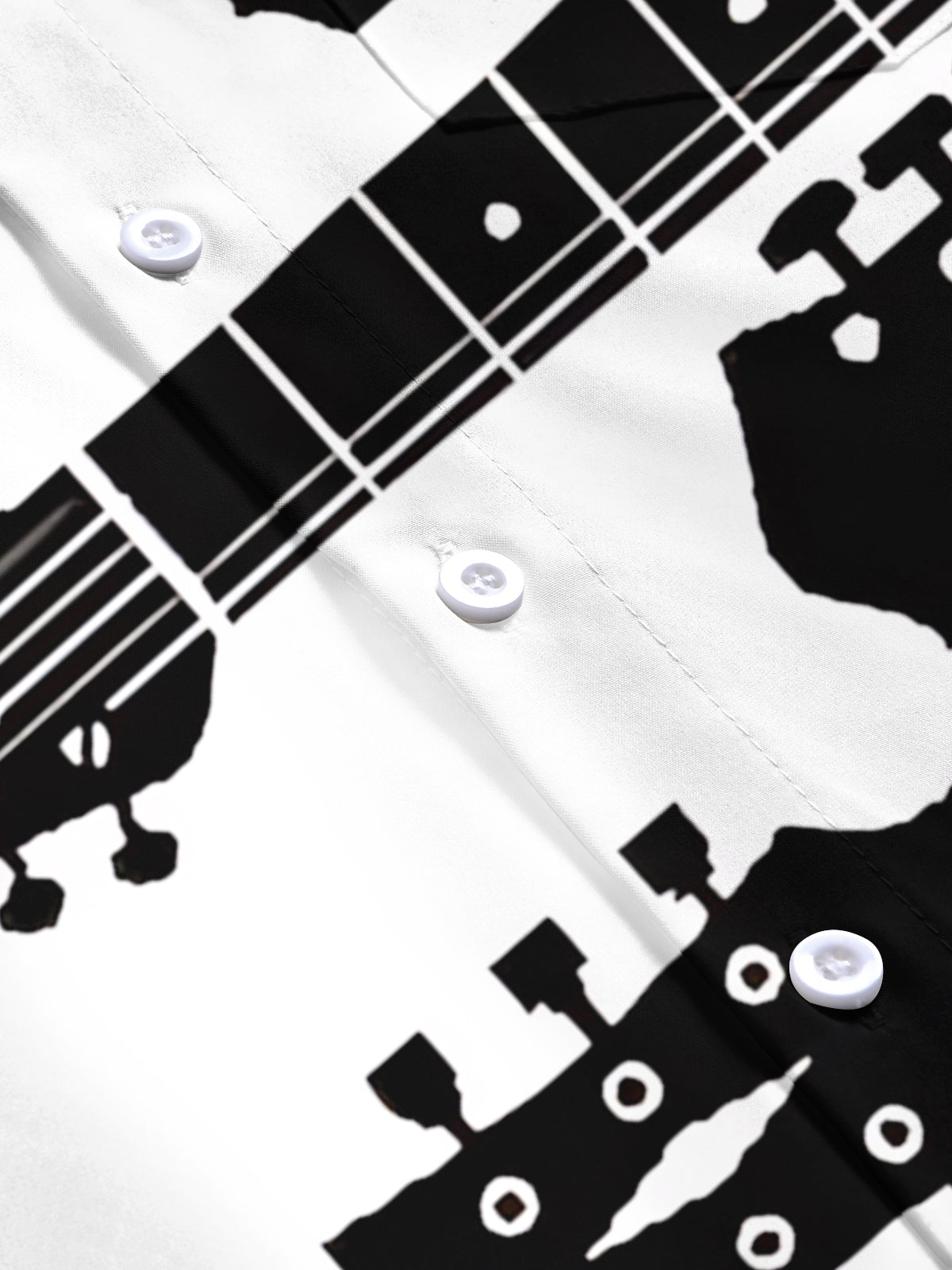 Adaychic Men's Graphic Guitar Headstock Silhouette Print Short Sleeve Shirt with Chest Pocket
