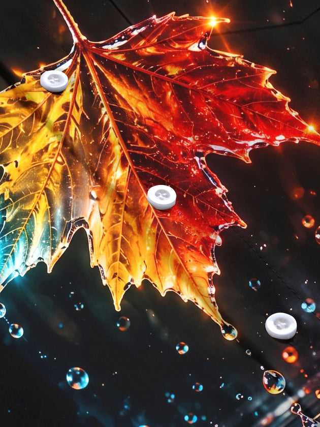 Adaychic Men's Printed Maple Leaf And Water Droplets Print Long Sleeve Shirt with Chest Pocket
