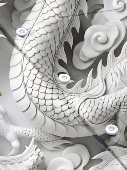 Adaychic Men's 3D 3D Dragon Print Chinese Clouds Print Short Sleeve Shirt with Chest Pocket