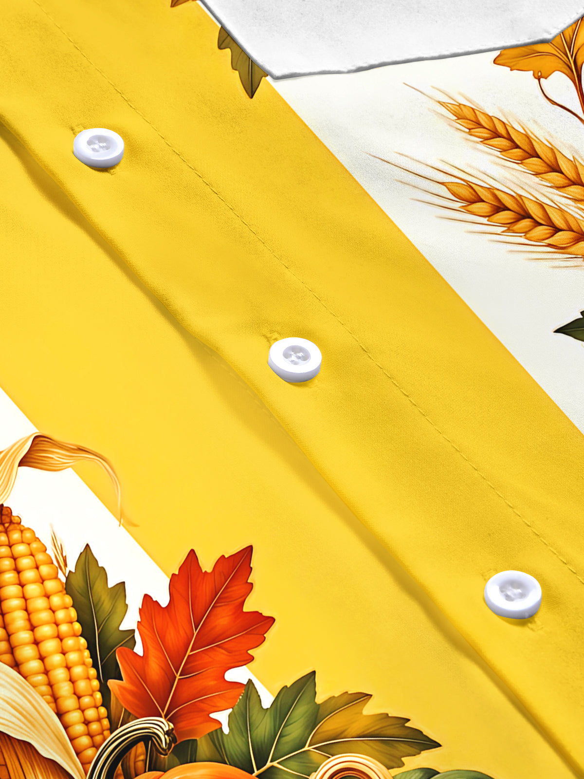 Adaychic Men's Thanksgiving Harvest Pumpkins And Corn Print Short Sleeve Shirt with Chest Pocket
