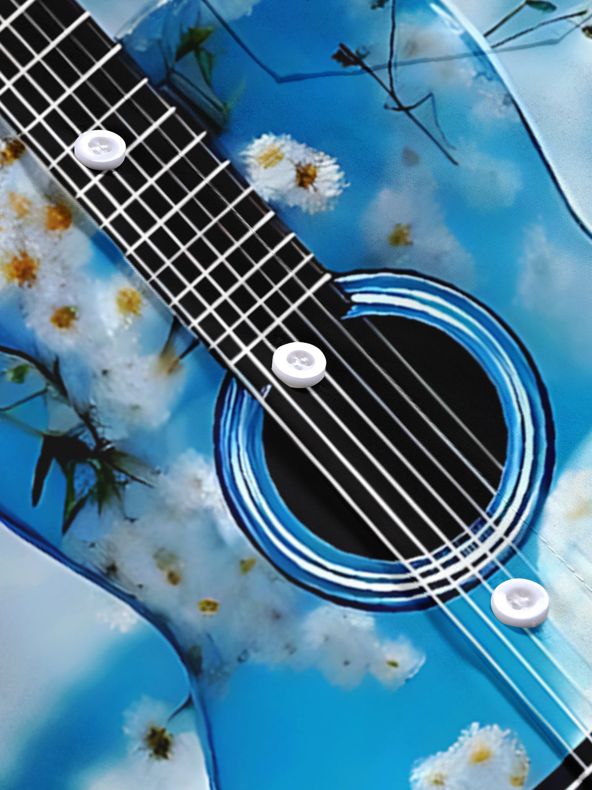 Adaychic Men's Hawaiian Guitar Print Blue Sky Clouds Print Short Sleeve Shirt with Chest Pocket