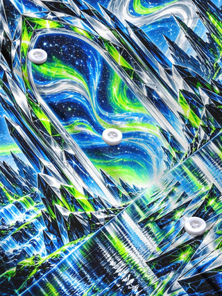 Adaychic Men's Long Sleeve Shirt - Crystal Archway And Aurora Borealis Landscape Print with Chest Pocket