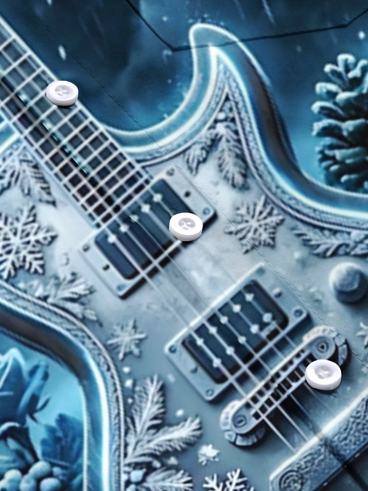 Adaychic Men's Short Sleeve Stand Collar Shirt - Christmas Electric Guitar With Snowflakes And Reindeer Print with Chest Pocket