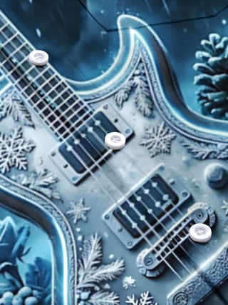 Adaychic Men's Short Sleeve Stand Collar Shirt - Christmas Electric Guitar With Snowflakes And Reindeer Print with Chest Pocket