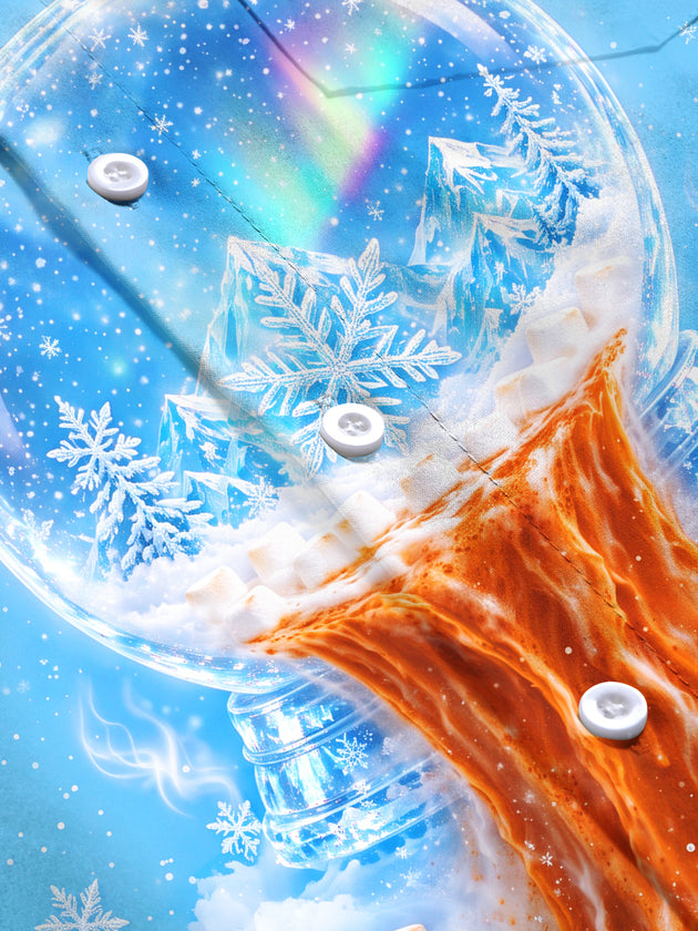 Adaychic Men's Long Sleeve Shirt - Snow Globe With Hot Cocoa And Marshmallows Print with Chest Pocket