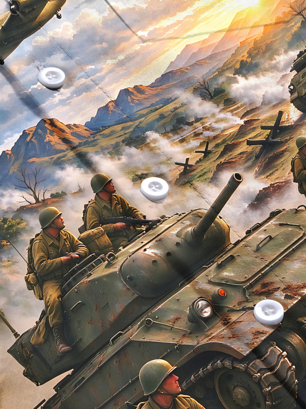 Adaychic Men's Long Sleeve Shirt - World War II Battlefield Scene With Tanks And Soldiers Print with Chest Pocket
