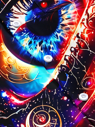 Adaychic Men's Graphic Mystic Raven And Cosmic Eye Print Short Sleeve Shirt with Chest Pocket