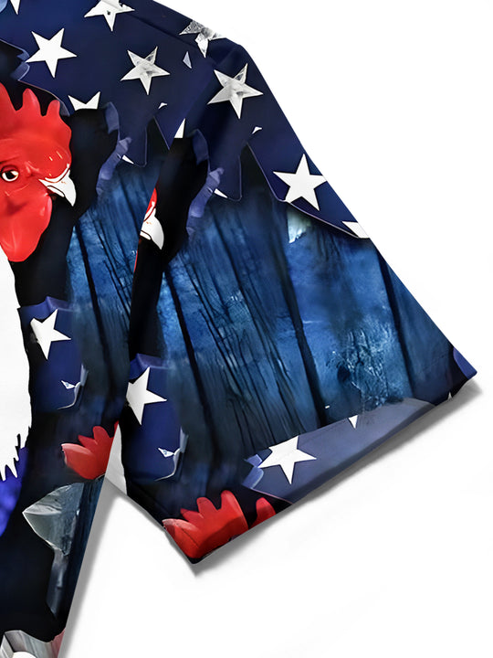 men's American flag print shirt close-up short sleeve