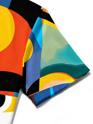 Colorful Geometry Face Men's Pocket Short Sleeve Shirts