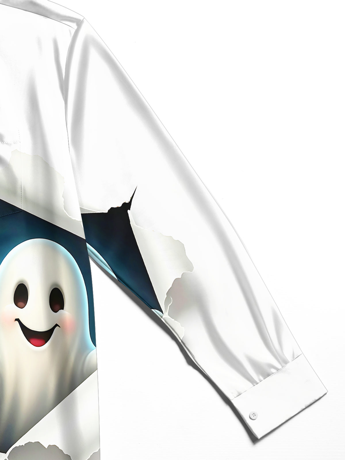 Adaychic Men's Graphic Halloween Black Cat And Ghost Print Long Sleeve Shirt with Chest Pocket