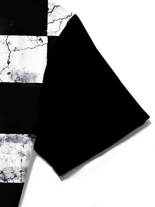 Adaychic Men's Patterned Black And White Checkerboard Print Short Sleeve Shirt with Chest Pocket