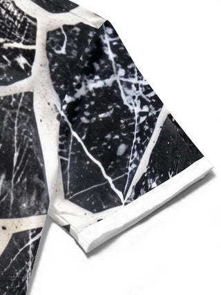 Adaychic Men's Patterned Black And White Marble Crack Print Short Sleeve Shirt with Chest Pocket