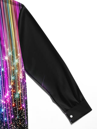 Adaychic Men's Rainbow Gradient Lines With Sparkles Print Long Sleeve Shirt with Chest Pocket
