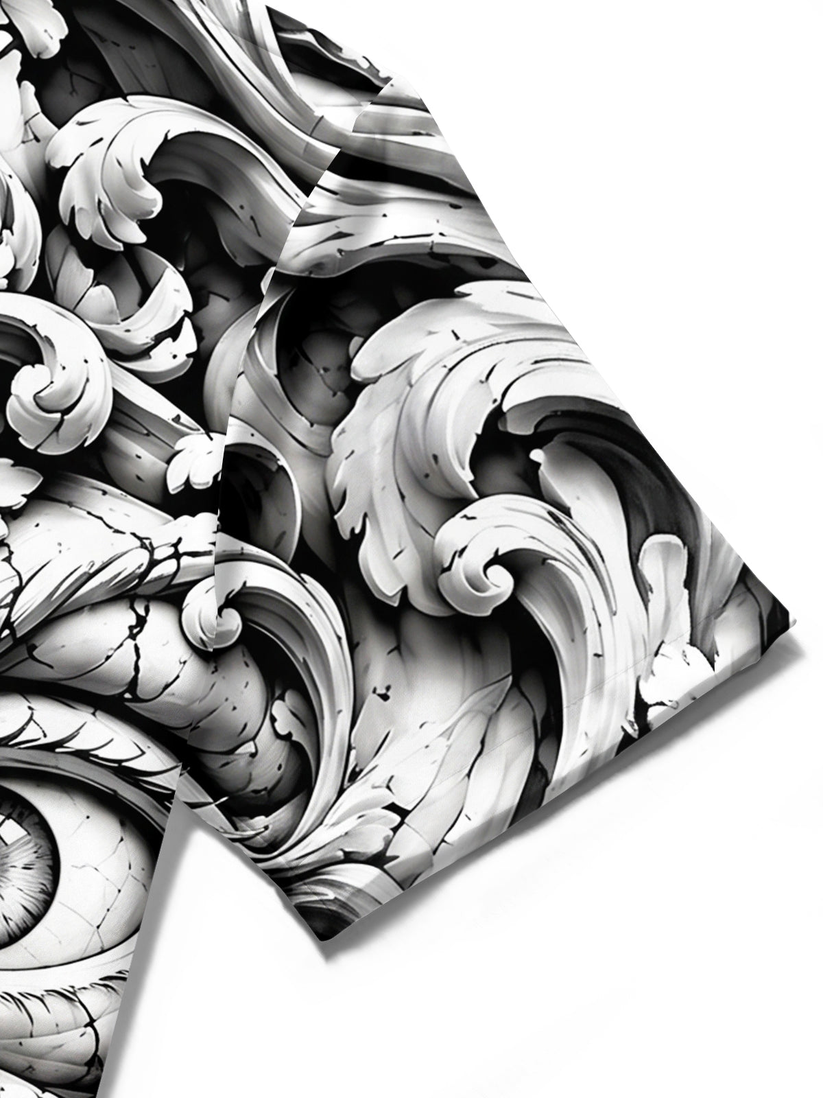 Adaychic Men's 3D Baroque Scrollwork And Human Eyes Print Short Sleeve Shirt with Chest Pocket