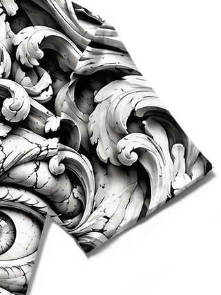 Adaychic Men's 3D Baroque Scrollwork And Human Eyes Print Short Sleeve Shirt with Chest Pocket