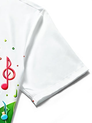 Adaychic Men's Graphic Musical Notes On Leaves Print Short Sleeve Shirt with Chest Pocket