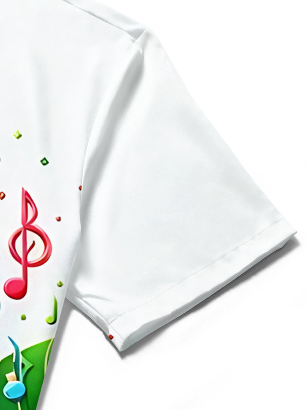 Adaychic Men's Graphic Musical Notes On Leaves Print Short Sleeve Shirt with Chest Pocket