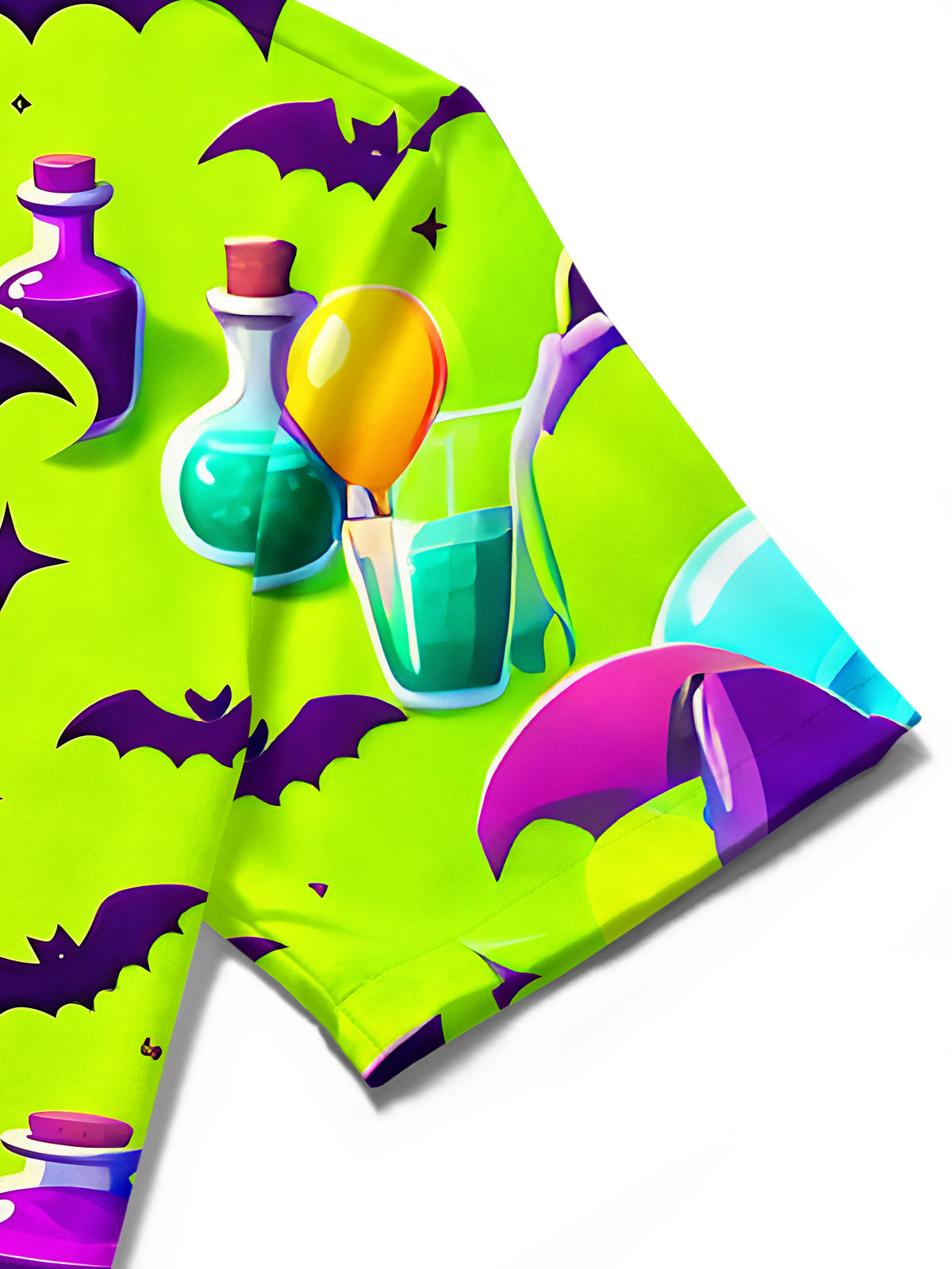 Adaychic Men's Hawaiian Halloween Potion Bats Print Short Sleeve Shirt with Chest Pocket