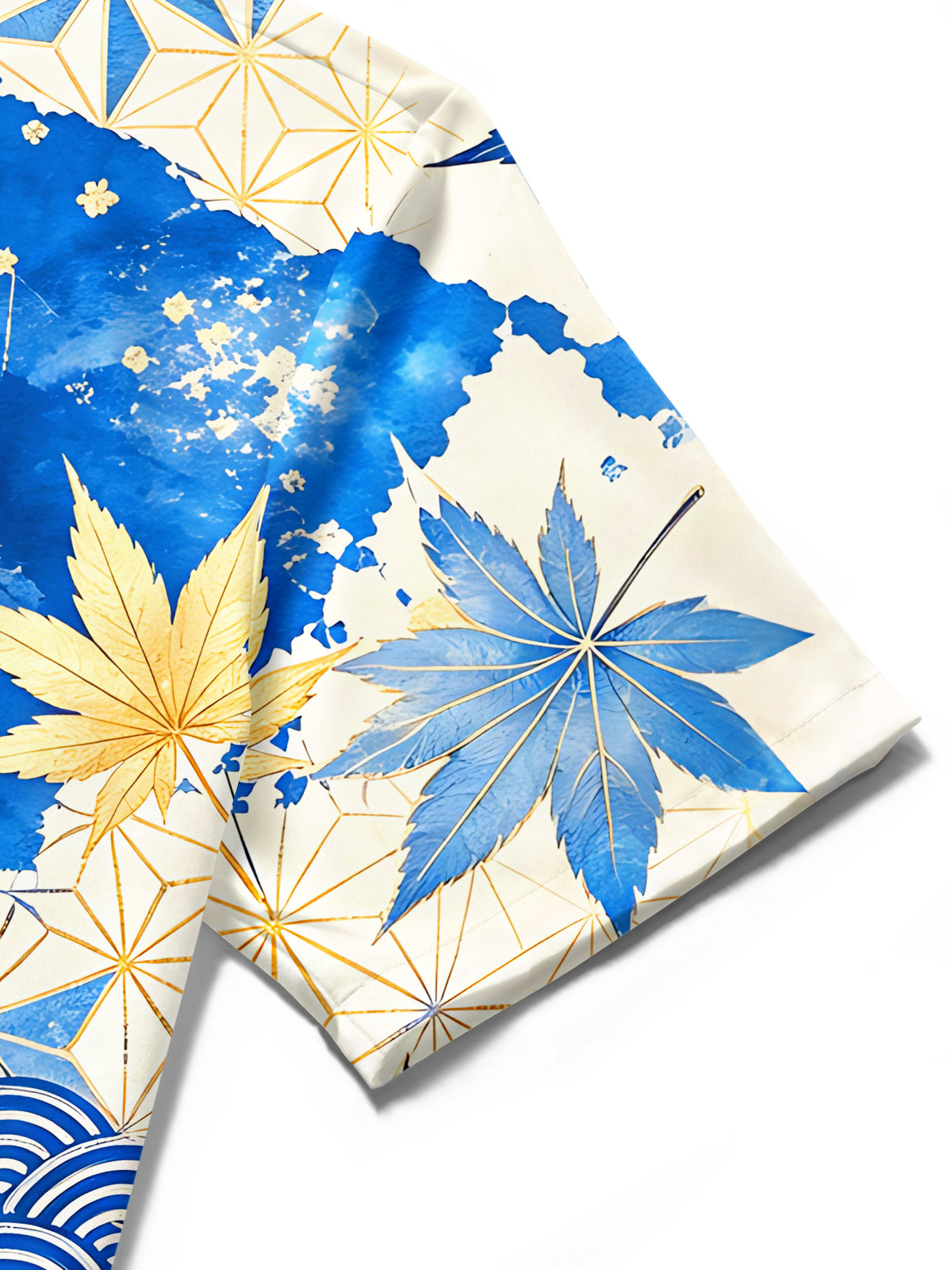 Adaychic Men's Hawaiian Blue And Gold Maple Leaf Print Short Sleeve Shirt with Chest Pocket