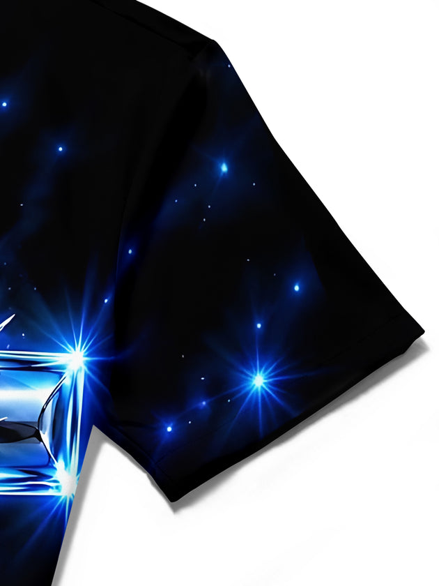 Adaychic Men's Glowing Blue Cross And Crown Of Thorns Print Short Sleeve Shirt with Chest Pocket
